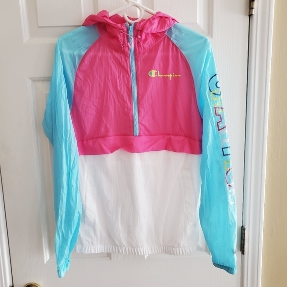 Champion Men's Colorblock Manorak 2.0 size Small in Blue Horizon/Reef Pink/White - Picture 4 of 16